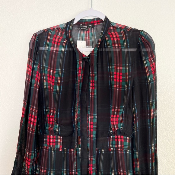 J. Crew Tie-neck dress in Stewart tartan viscose chiffon Size Small NWT - Picture 6 of 12
